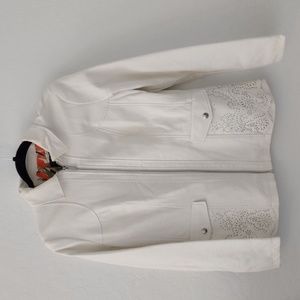 Dennis Basso faux leather jacket . Ivory